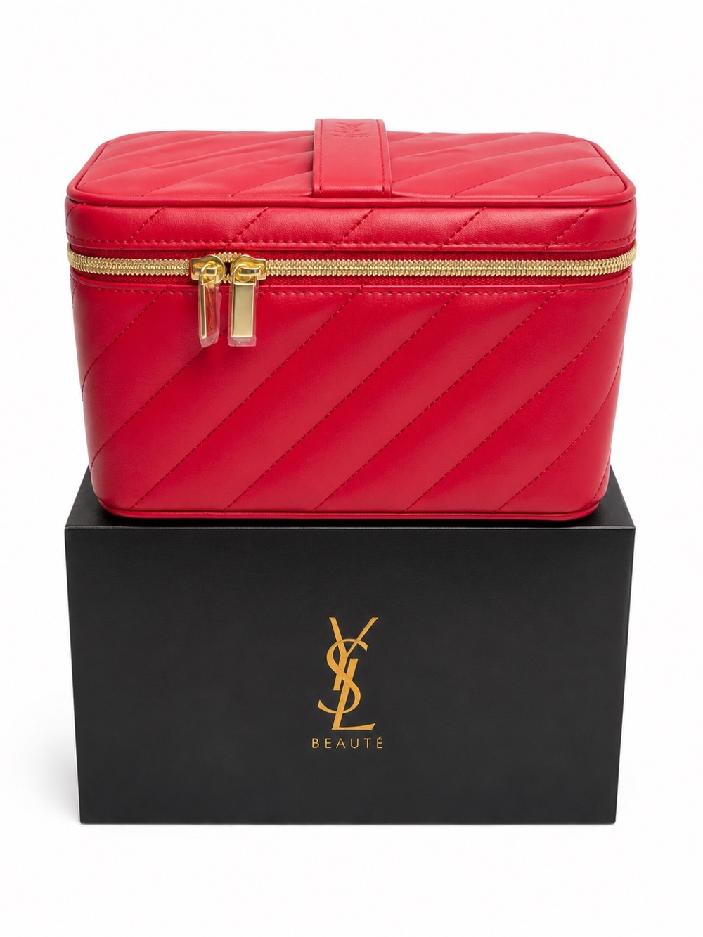 Yves Saint Laurent Beaute Red Quilted Vanity Case with Gold Hardware